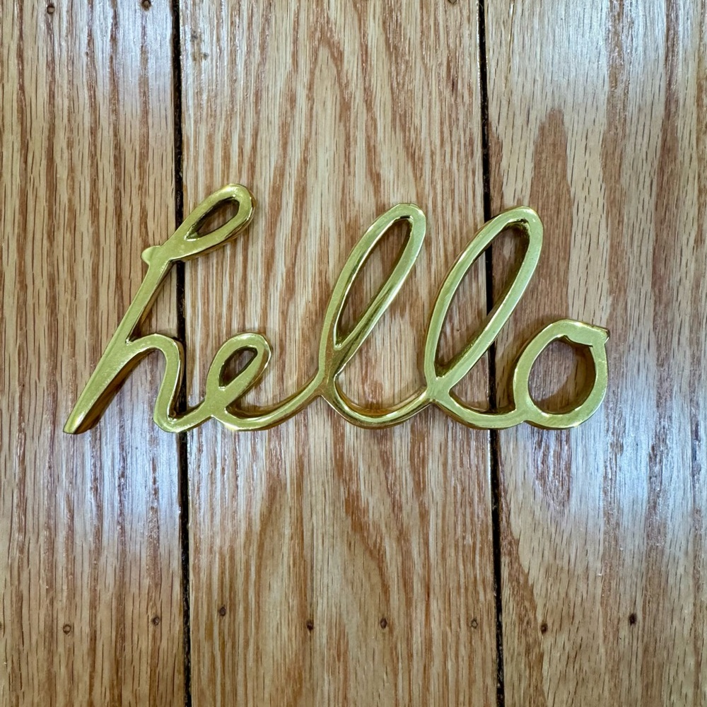 West Elm Gold Script 'Hello' Accent